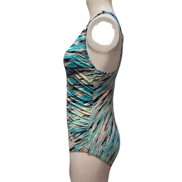 Speedo Turquoise Black Gray Abstract One Piece Bathing Suit Size 10 - Picture 3 of 11